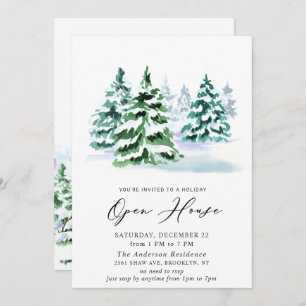 Invitation Aquarelle Pine Tree Noël Holiday Open House