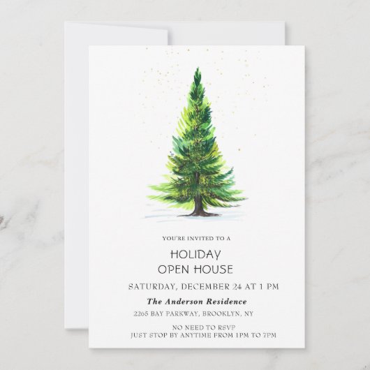 Invitation Aquarelle Pine Tree Noël Holiday Open House (Devant)