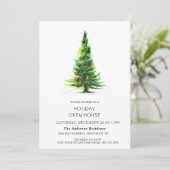 Invitation Aquarelle Pine Tree Noël Holiday Open House (Debout devant)