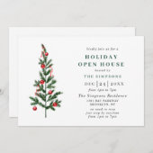 Invitation Aquarelle Pine Tree Noël Holiday Open House (Devant / Derrière)