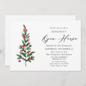 Invitation Aquarelle Pine Tree Noël Holiday Open House (Devant / Derrière)