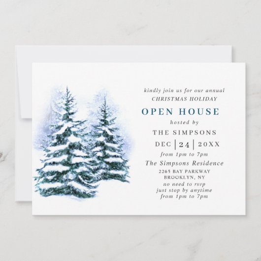 Invitation Aquarelle Pine Tree Noël Holiday Open House (Devant)