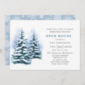 Invitation Aquarelle Pine Tree Noël Holiday Open House (Devant / Derrière)