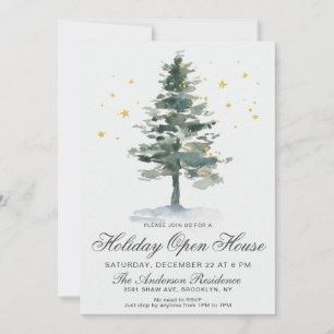 Invitation Aquarelle Pine Tree Noël Holiday Open House