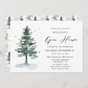 Invitation Aquarelle Pine Tree Noël Holiday Open House