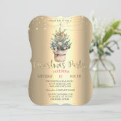 Invitation Aquarelle Pine Tree, Ornements Gold Noël (Debout devant)