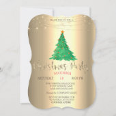 Invitation Aquarelle Pine Tree, Soirée de Noël Or (Devant)