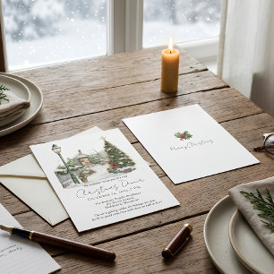 Invitation Aquarelle Pine Trees Forêt Noël rustique