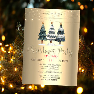 Invitation Aquarelle Pine Trees Gold Christmas Company