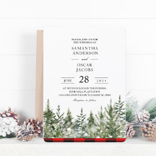 Invitation Aquarelle Pine verte et Buffle rouge Plaid