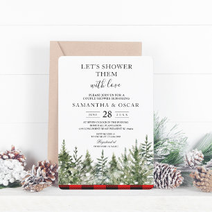 Invitation Aquarelle Pine verte et Buffle rouge Plaid