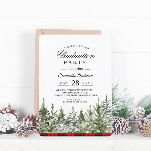 Invitation Aquarelle Pine verte et Buffle rouge Plaid