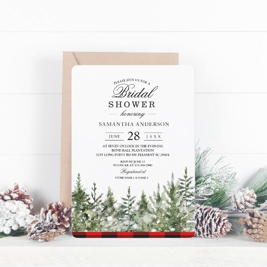 Invitation Aquarelle Pine verte et Buffle rouge Plaid