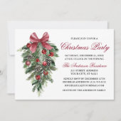 Invitation Aquarelle Pines Berries Bow Red Christmas Party (Devant)