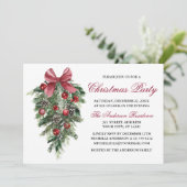 Invitation Aquarelle Pines Berries Bow Red Christmas Party (Debout devant)