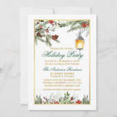 Invitation Aquarelle Pines Poinsettia Gold (Devant)