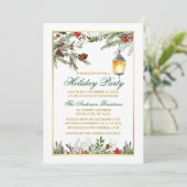 Invitation Aquarelle Pines Poinsettia Gold (Debout devant)