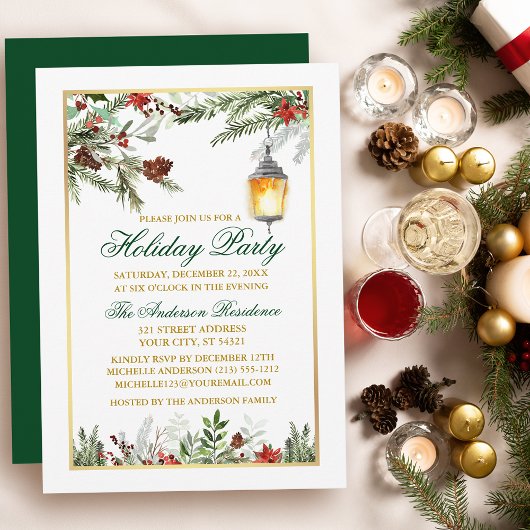 Invitation Aquarelle Pines Poinsettia Gold