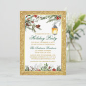 Invitation Aquarelle Pines Poinsettia Parties scintillant Fêt (Debout devant)