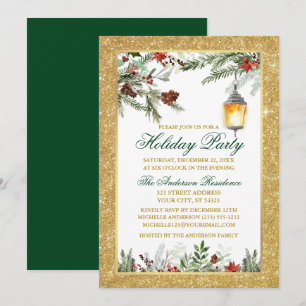 Invitation Aquarelle Pines Poinsettia Parties scintillant Fêt