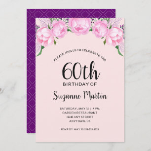 Invitation Aquarelle Pink  60e anniversaire