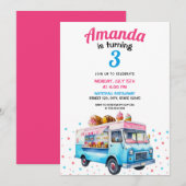Invitation Aquarelle Pink and Blue Ice Cream Camion Anniversa (Devant / Derrière)