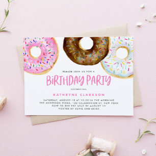 Invitation Aquarelle Pink and Chocolate Donuts Anniversaire