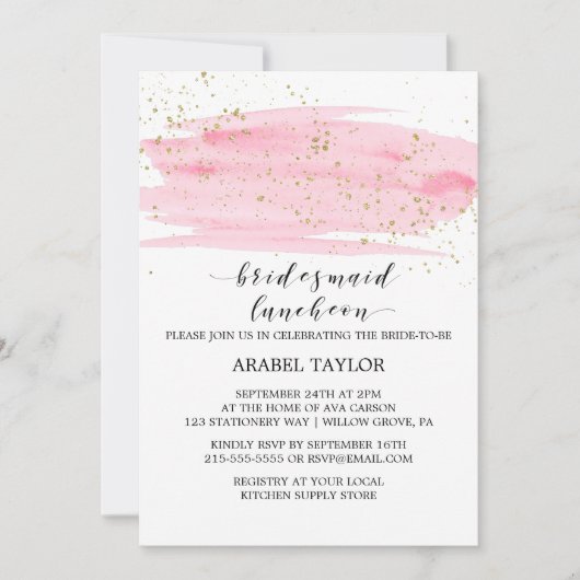 Invitation Aquarelle Pink Blush et Gold Bridesmaid (Devant)