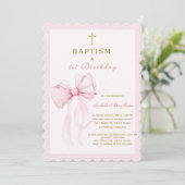 Invitation Aquarelle Pink Bow Baptême et anniversaire (Debout devant)