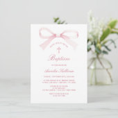 Invitation Aquarelle Pink Bow Baptism (Debout devant)