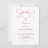 Invitation Aquarelle Pink Bow Baptism (Devant)