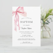 Invitation Aquarelle Pink Bow Baptism (Debout devant)