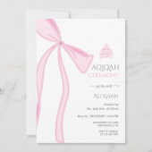 Invitation Aquarelle Pink Bow bébé fille Aqiqah (Devant)