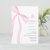 Invitation Aquarelle Pink Bow bébé fille Aqiqah (Debout devant)