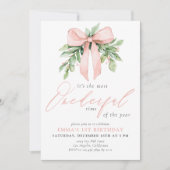 Invitation Aquarelle Pink Bow Noël Anniversaire (Devant)