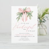 Invitation Aquarelle Pink Bow Noël Anniversaire (Debout devant)