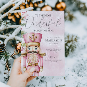 Invitation aquarelle Pink Christmas Nutcracker 1er anniversai