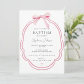 Invitation Aquarelle Pink Dainty Bow Ribbon Baptême (Debout devant)