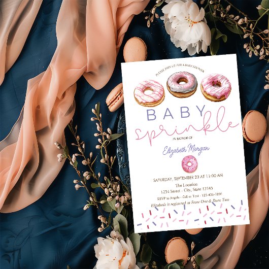 Invitation Aquarelle Pink Donuts Baby Sprinkl Baby shower