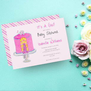 Invitation Aquarelle Pink Elephant Baby Surprise Cake Baby