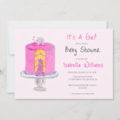 Invitation Aquarelle Pink Elephant Baby Surprise Cake Baby (Devant)
