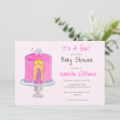 Invitation Aquarelle Pink Elephant Baby Surprise Cake Baby (Debout devant)