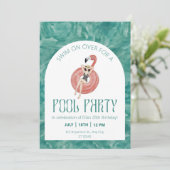 Invitation Aquarelle Pink Flamant rose Pool Party (Debout devant)