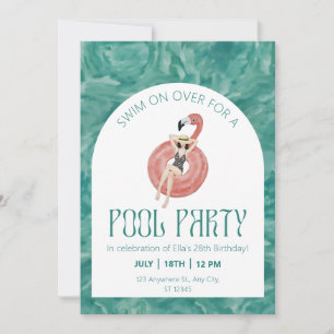 Invitation Aquarelle Pink Flamant rose Pool Party