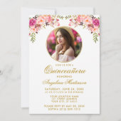 Invitation Aquarelle Pink Floral Quinceanera Cadre rond (Devant)