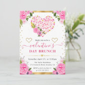 Invitation Aquarelle Pink & Gold Hearts Fleurs Valentine's (Debout devant)