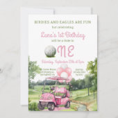 Invitation Aquarelle Pink Hole en un Golf 1er Anniversaire (Devant)