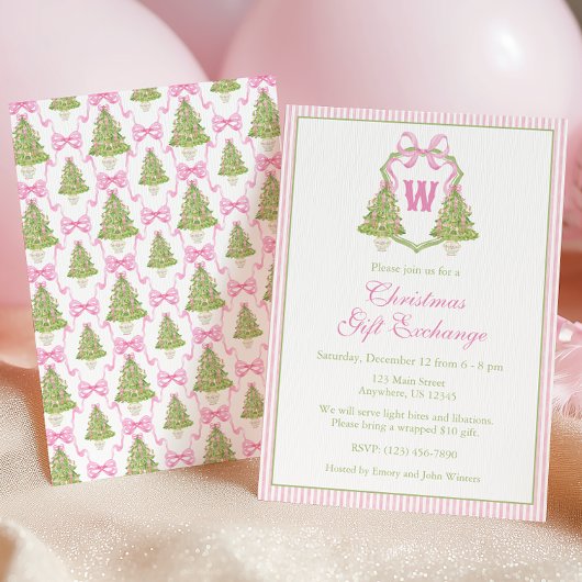 Invitation Aquarelle Pink Nutcracker Monogram Crest Party