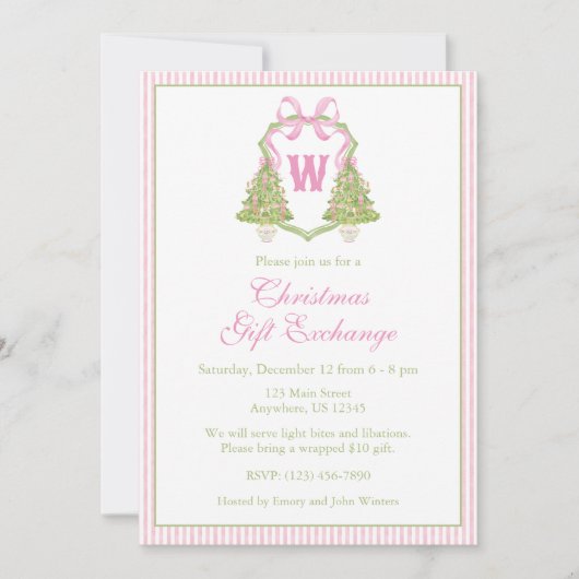 Invitation Aquarelle Pink Nutcracker Monogram Crest Party (Devant)