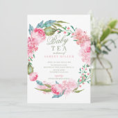 Invitation Aquarelle Pink Peonies Baby shower Thé (Debout devant)